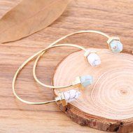 Oligex(TM) 18K Gold Plated Turquoise Bullet Healing Point Natural Stone Cuff Bangle Faux Marble White Howlite...