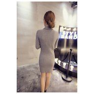 Spritech(TM) Fashion Women Basic Slim Turtleneck Knit Stretchable Long Sleeve Slim Fit Sweater Dress Red N9