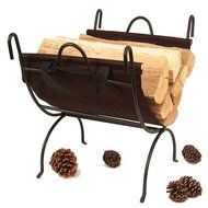 WoodEze Wrought Iron Log Rack with Canvas Log Carrier - Black