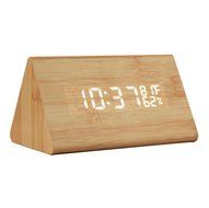 Digital Wood Clock Sound Activated LED Alarm Clock Multi-function Display with Temperature and Humidity (Black-white) N12
