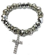 Unique Grey Beads Silver Rosary Hand Bracelet Ornament Zircons Cross Holy Land