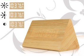 Digital Wood Clock Sound Activated LED Alarm Clock Multi-function Display with Temperature and Humidity (Black-white) N14