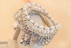 Fashion Jewelry Womens Unique Gold Metal Pearl Multilayer Pendant Bracelet N7