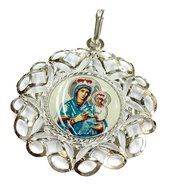 RUSSIAN VIRGIN MARY &amp; BABY JESUS SILVER 925 PENDANT FILIGREE AMULET JERUSALEM N3