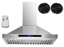 AKDY 30" Convertible Wall Mount Stainless Steel Ductless/Ventless Range Hood with Remote