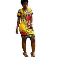 Women Dress,Haoricu Women Traditional African Print Dashiki Bodycon Sexy Short Sleeve Dress N8