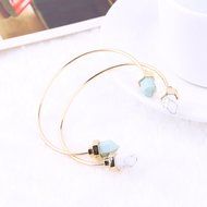 Oligex(TM) 18K Gold Plated Turquoise Bullet Healing Point Natural Stone Cuff Bangle Faux Marble White Howlite... N2