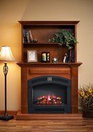 GreatCo Rio Grande Series Mantel with 41 In. Electric Fireplace, Full Arched Front and Book Case