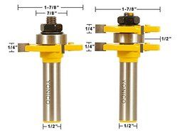 Yonico 15221 - Matched Tongue and Groove Router Bit Set 1/2" Shank N2