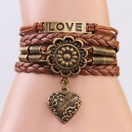 NEW Infinity Love Heart Friendshiping Leather Cute Charm Bracelet Bronze DIY N4