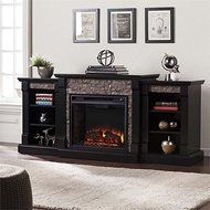 Southern Enterprises Gallatin Faux Stone Electric Fireplace in Black