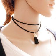 9 PCS Women Girls Classic Black Velvet and Black Stretch Gothic Tattoo and Black Tassel Lace Fashion Choker Collar... N3