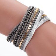 AutumnFall Women Bohemian Bracelet Woven Braided Handmade Wrap Cuff Magnetic Clasp (Gray) N18