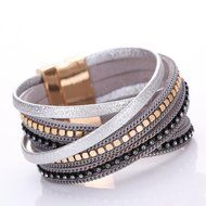 AutumnFall Women Bohemian Bracelet Woven Braided Handmade Wrap Cuff Magnetic Clasp (Gray) N19