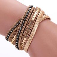 AutumnFall Women Bohemian Bracelet Woven Braided Handmade Wrap Cuff Magnetic Clasp (Gray) N20