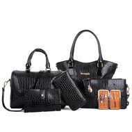 AutumnFall Womens 6 Pcs Shoulder Bags Top-Handle Handbag Tote Purse Set (Black) N4