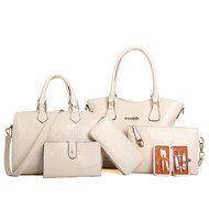 AutumnFall Womens 6 Pcs Shoulder Bags Top-Handle Handbag Tote Purse Set (Black) N9