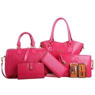 AutumnFall Womens 6 Pcs Shoulder Bags Top-Handle Handbag Tote Purse Set (Black) N11