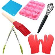 Silicone Bakeware Set - Silicone Cake Mold, Silicone Spoon Rest, Silicone Oven Mitts, Silicone Coated Whisk, Tongs...