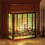 Stained Glass Hearts Decorative Three Panel Fireplace Screen N2