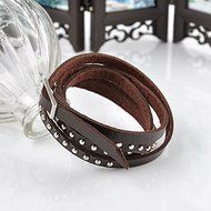 Unisex Womens Vogue Wrap Cuff Bangle Punk Multilayer Leather Rivet Stud Bracelet (white) N3