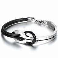 Stainless Steel Infinity Love Buckle Men Women Leather Bracelet Cuff Bangle Gift