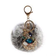 AutumnFall&reg; Rabbit Fur Ball Rhinestone Keychain Bag Plush Key Ring Car Key Pendant (Red) N6