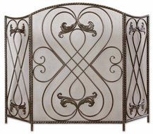 Aged Black With Chestnut Brown Effie Large Scroll Design Fireplace Screen