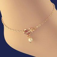 Charm Anklet Anchor White Pearl Bead Bracelet Ankle Foot Sandal Chain N3