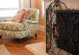 Monogrammed Scroll Bronze Iron Fireplace Screen