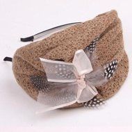 Spritech(TM) Women's Fascinator Headband Bowknot Feather Hard Yarn Hats LightGray N7