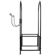 Black Powder Coated Metal Arch Design Indoor or Outdoor Firewood Log Rack w/ Kindling Holder - MyGift N4