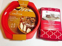 Silicone Cake Pan Crofton Red with Red Kitchen Dish Fast Drying Mat Bundle