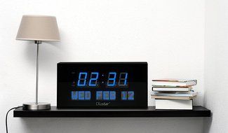 Diastar Big Oversized Digital LED Calendar Clock with Day and Date - Shelf or Wall Mount (16 Inch, Blue)