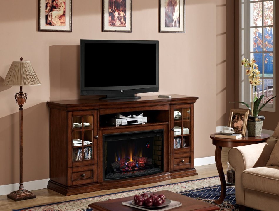 ClassicFlame 32MM4486-P239 Seagate TV Stand for TVs up to 80", Pecan (Electric Fireplace Insert sold separately) N2