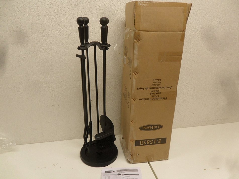 UniFlame 5-Piece Brushed Black Finish Fire Set with Double Rods N2