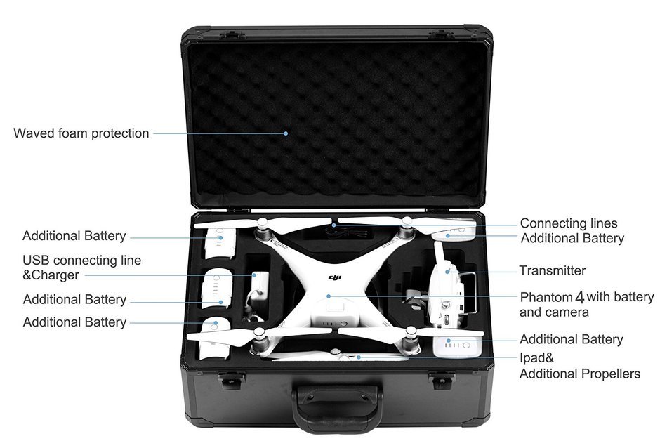 DJI Phantom 4 Case, Compact Light HardCase Also designed to fit the Phantom 3 Professional, and Advanced Edition...