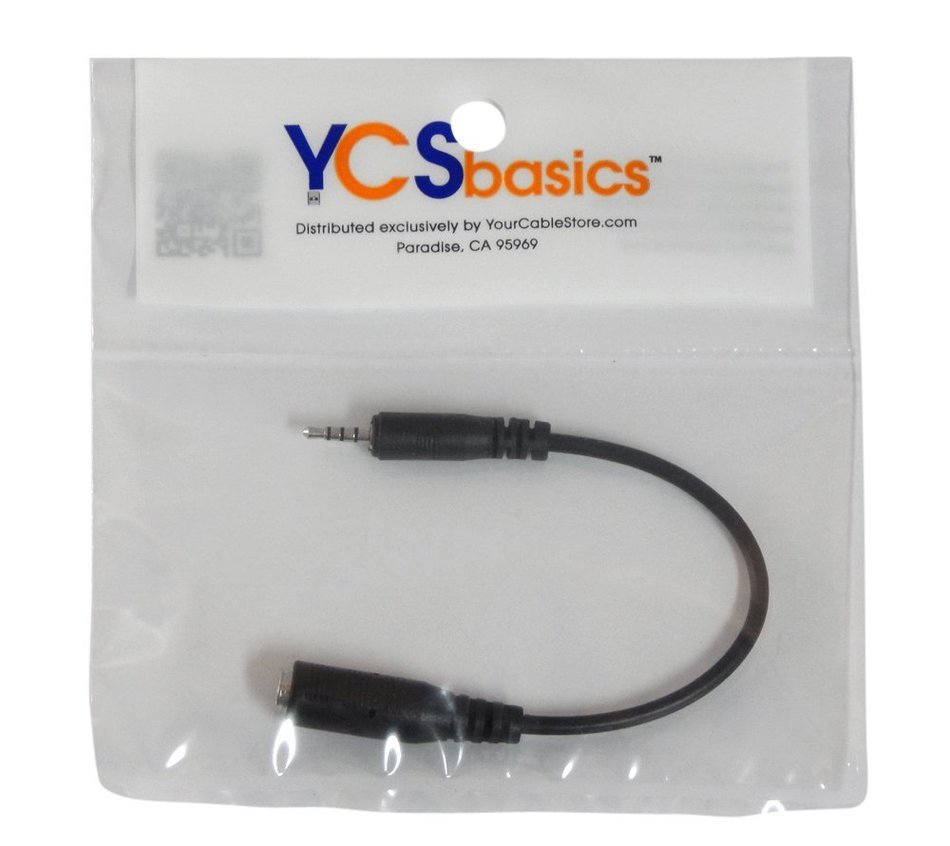 YCS Basics 6 Inch 2.5mm 4 Conductor Male to 3.5mm Female 4 Conductor Cable N2