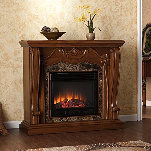Sandro Walnut Stacked Stone Electric Fireplace N6