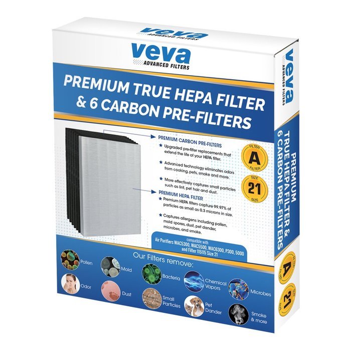 Premium True HEPA Filter with 6 Activated Carbon Pre Filters compatible with Winix 115115 Size 21 - Works with... N3