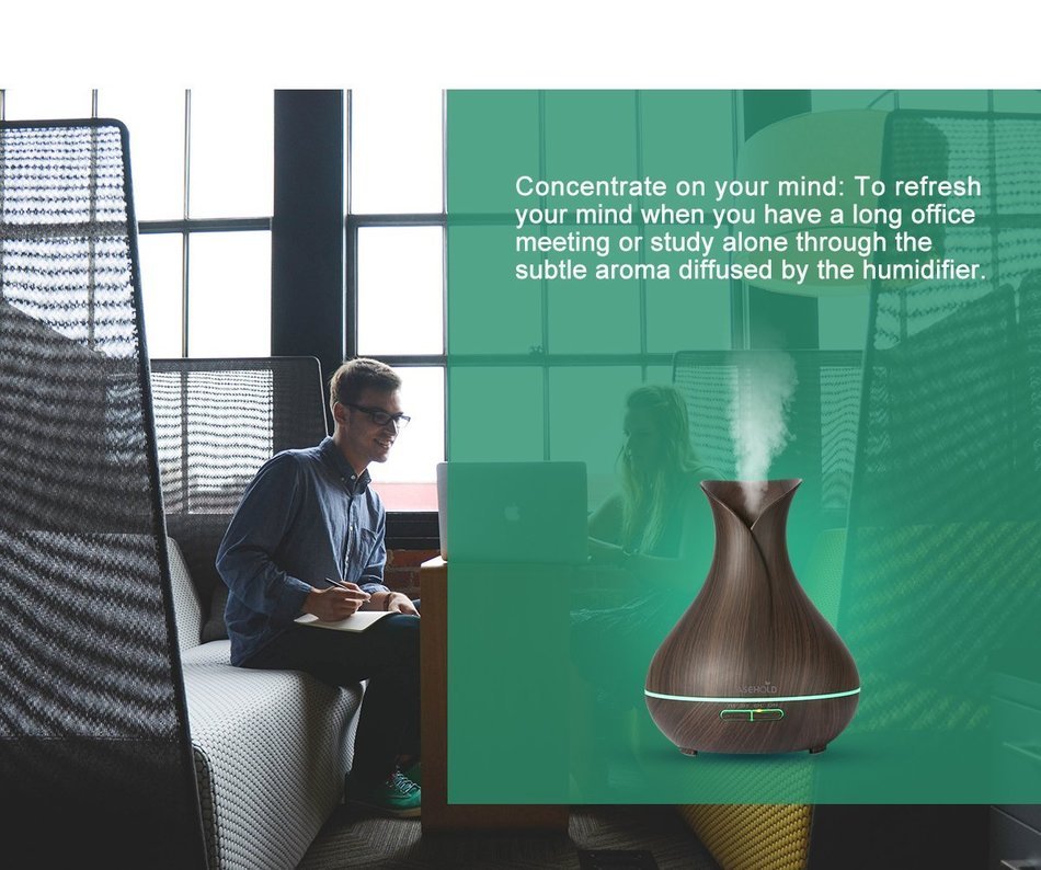 Easehold Aroma Essential Oil Diffuser Humidifier Air Purifiers 400ml Wood Grain with Cool Mist and Colorful LED... N13