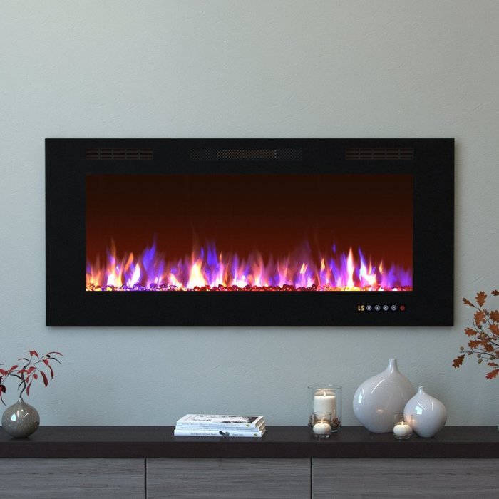 Moda Flame 50 Inch Bliss Crystal Recessed Touch Screen Multi-Color Wall Mounted Electric Fireplace N6