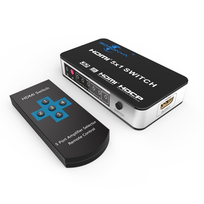 Goronya 4K x 2K Ultra HD 5 Ports HDMI Switch with IR Wireless Remote and Power Adapter
