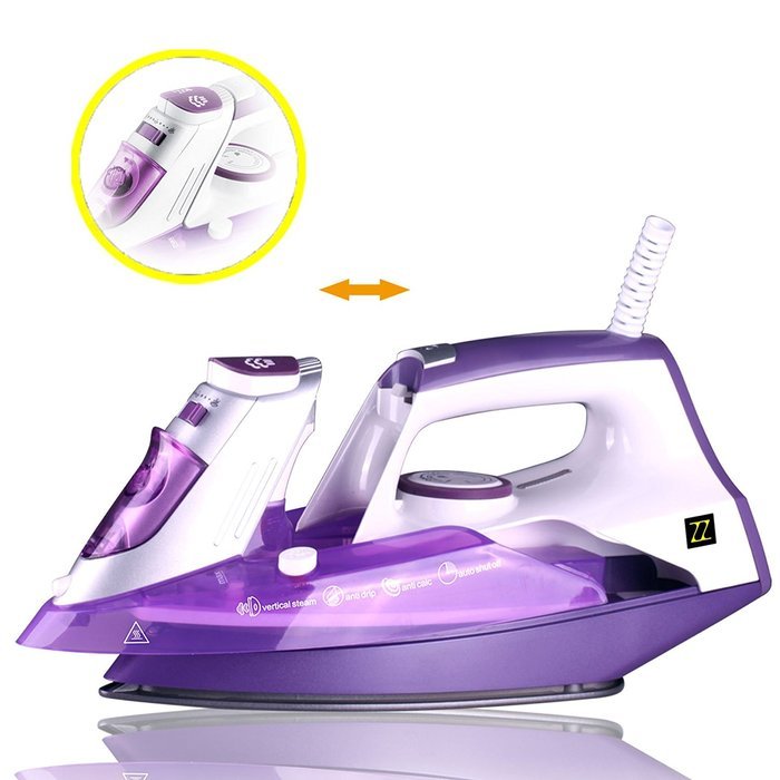 ZZ ES391-P 1500 Watt Steam Iron with Stainless Steel Soleplate and Detachable Water Tank, Purple