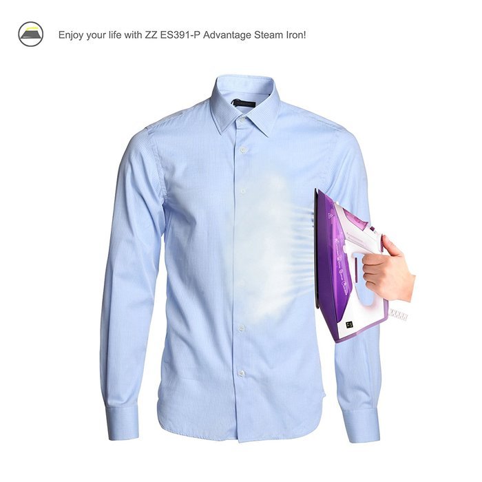 ZZ ES391-P 1500 Watt Steam Iron with Stainless Steel Soleplate and Detachable Water Tank, Purple N2