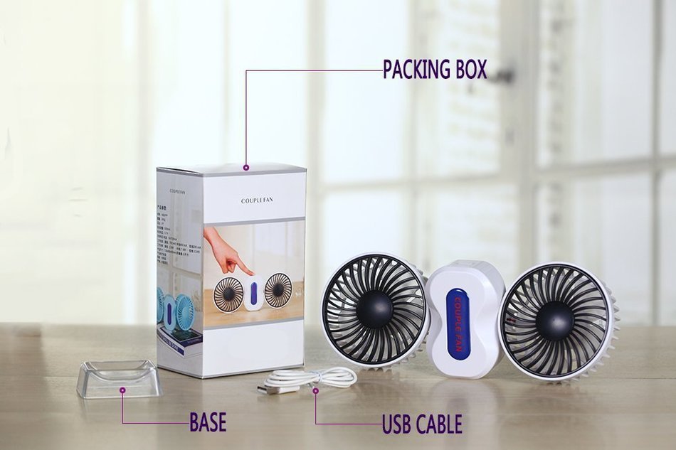 BearsFire 350 Degree Rotation Mini Handheld Portable Couples Fan,Quiet Operation Desktop Fan with LED Light Dual... N7