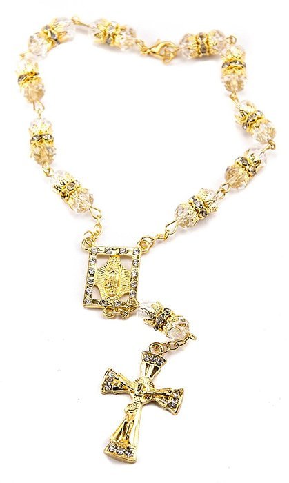 White Crystals Zircon Gold Color Beads Car Rearview Mirror Rosary Jerusalem N3