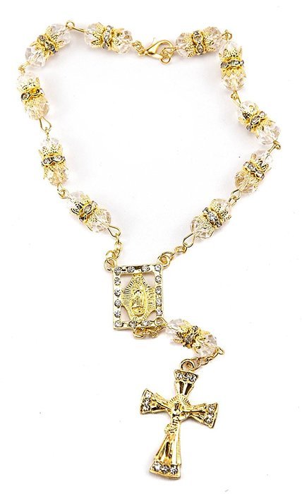 White Crystals Zircon Gold Color Beads Car Rearview Mirror Rosary Jerusalem N4