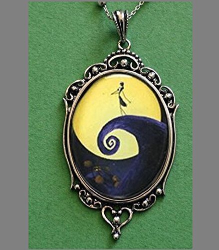 Jack Skellington Nightmare Before Christmas Cameo Necklace with Ornate Silver & Black Frame on 18" Chain