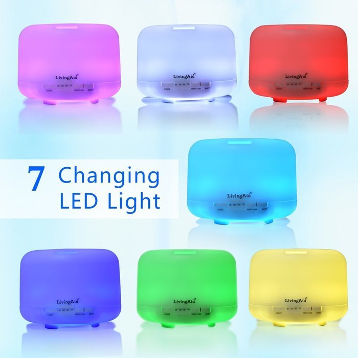 Essential Oil Diffuser - 500ml Premium Cool Mist Aroma Humidifier with 7 Color Changing LED Lamps,Waterless Auto...